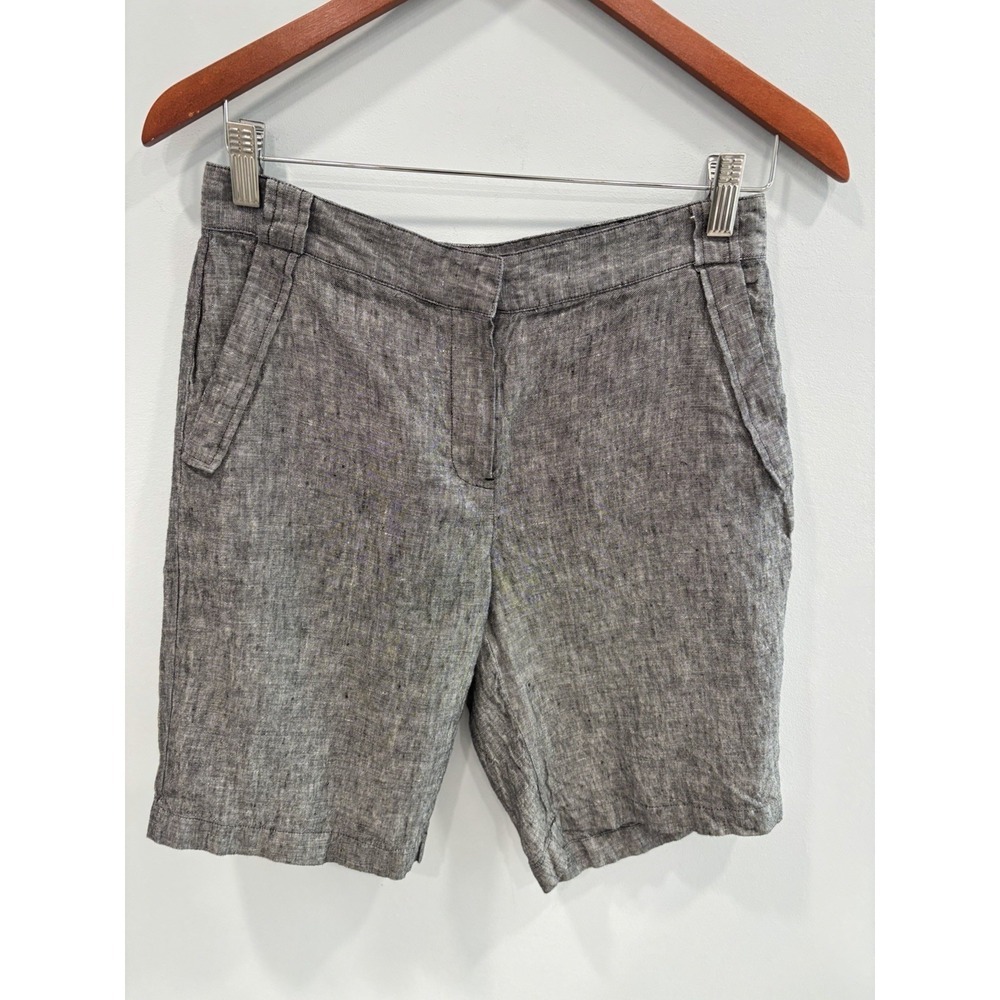 Saks Fifth Avenue 100% Linen Shorts Size 4 Gray Tailored Flat Front Summer Beach - Picture 4 of 11